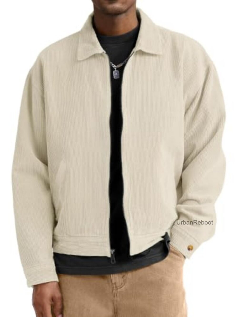 Men's Corduroy Bomber Jacket Full Zip Lightweight Casual